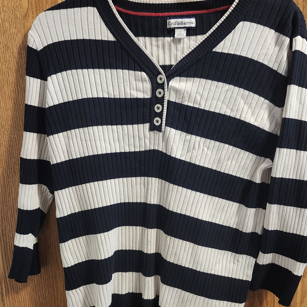 Nautical Blue and White Striped Sweater - Picture 4 of 4